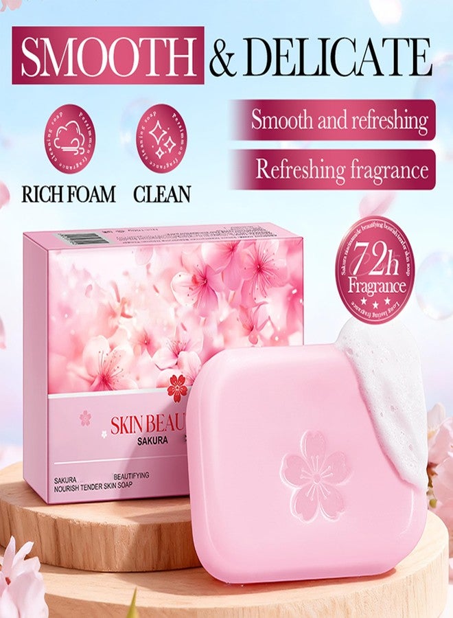 DLZZRS Sakura Tender Skin Soap, Beautifying Nourish Soap Added Prunus Speciosa Flower Extract, Deep Cleaning Exfoliating Bar for Face, Body & Hands with Rich & Dense Foam, Soften Skin, 3.52oz. - Image 4